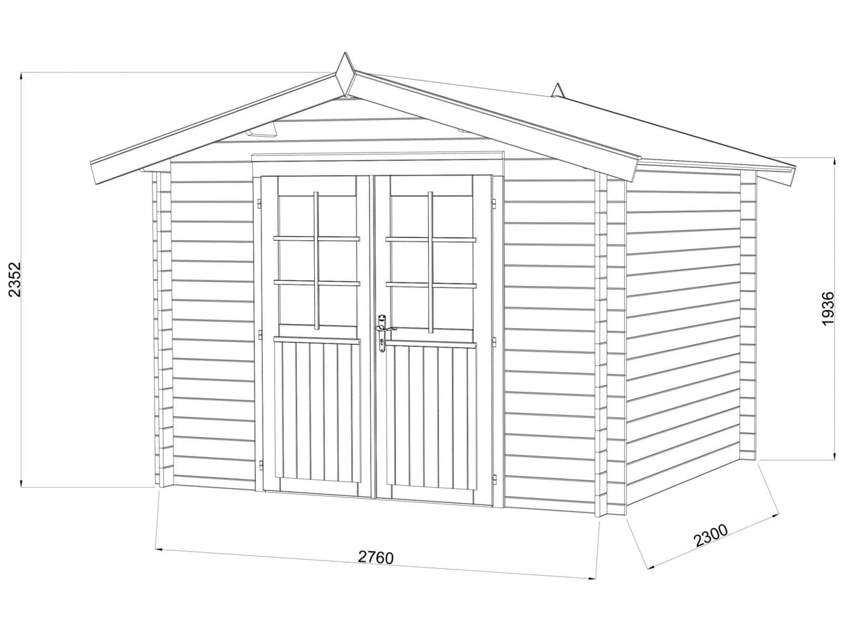 Valentine M (2.8x2.3m | 6.1m2 | 28mm) Pressure Treated Double Door Garden Shed Log Cabin - Palmako UK