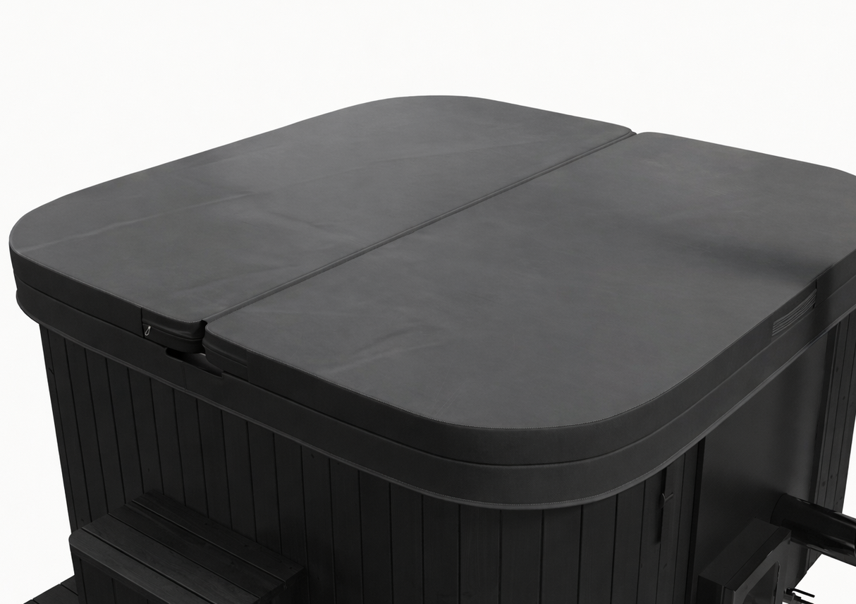 Elden Blackline (d200cm | 6-Person) Square Wood-Heated Outdoor Hot Tub with Integrated Woodburner, LED included - Palmako UK