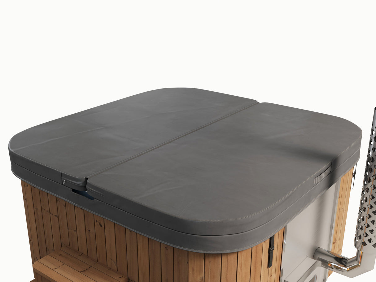 Elden (d200cm | 6-Person) Square Wood-Heated Outdoor Hot Tub with Integrated Woodburner, LED included