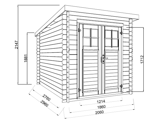 HOTEO 4,9m2, 28 mm Compact Pressure Treated Log Shed - Palmako UK