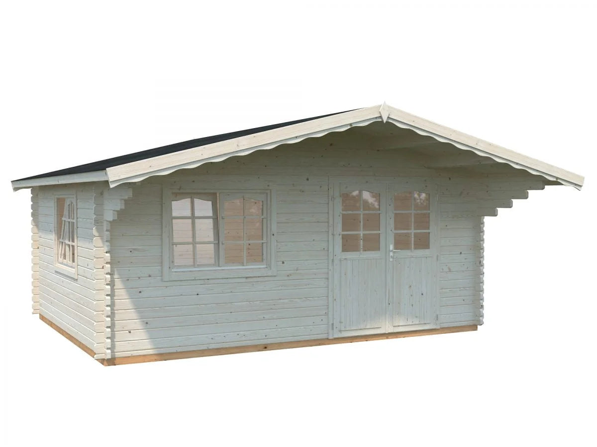 Sally XL (5.3x4.1m | 19.1m2 | 44mm) Large Scandinavian Style Log Cabin with an Overhang Roof