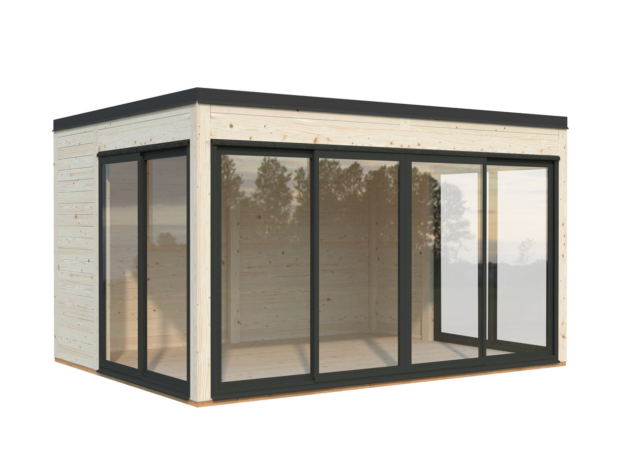 Serena 2 (4,2x3,2m|12,6m2|44mm ) Cubic Garden Log Cabin with Aluminium Doors and Windows(Double or Single Glazed)