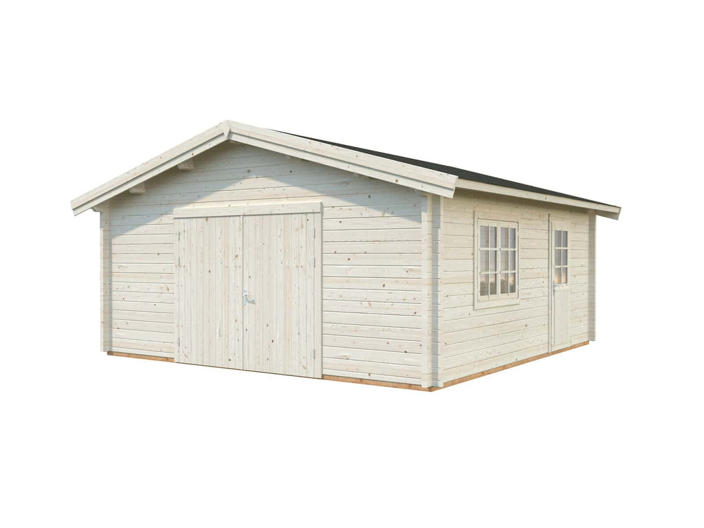 Roger L (5.6x5.6m | 27.7m2 | 70mm) Spacious Timber Log Garage with Wooden Gate - Palmako UK