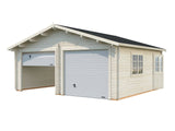 Roger XL (6x5.3m | 28.4m2 | 44mm) Timber Log Double Garage with Sectional Doors