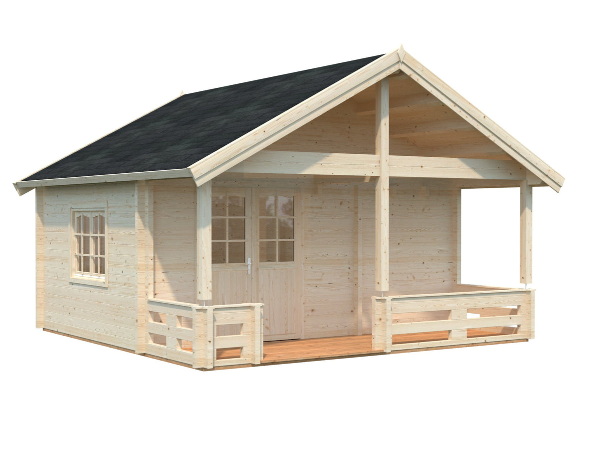 Leila 1 (5,4x3,4m | 17,5+7,3 m² | 70 mm) Log Sauna Cabin with Mezzanine Sleeping Loft