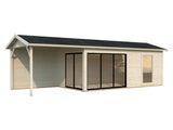 Amanda M+ (8,7x3m | 17,1+7,8 m2 | 44mm) Modern Garden Room with Canopy and Sliding Doors (Double Glazing Available) - Palmako UK