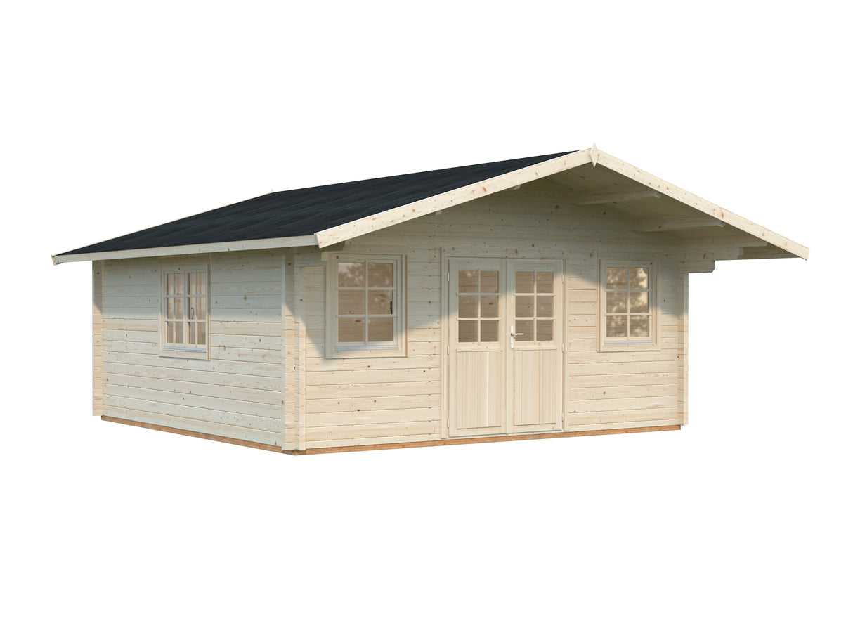 Helena XL (5.3x5.3m | 24.6m2 | 70mm) Double Glazed Traditional Log Cabin with Roof Overhang