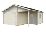 Roger M (5.3x5.7m | 21.9+5.2m2 | 44mm) Log Garage with Wooden Gate and Canopy - Palmako UK