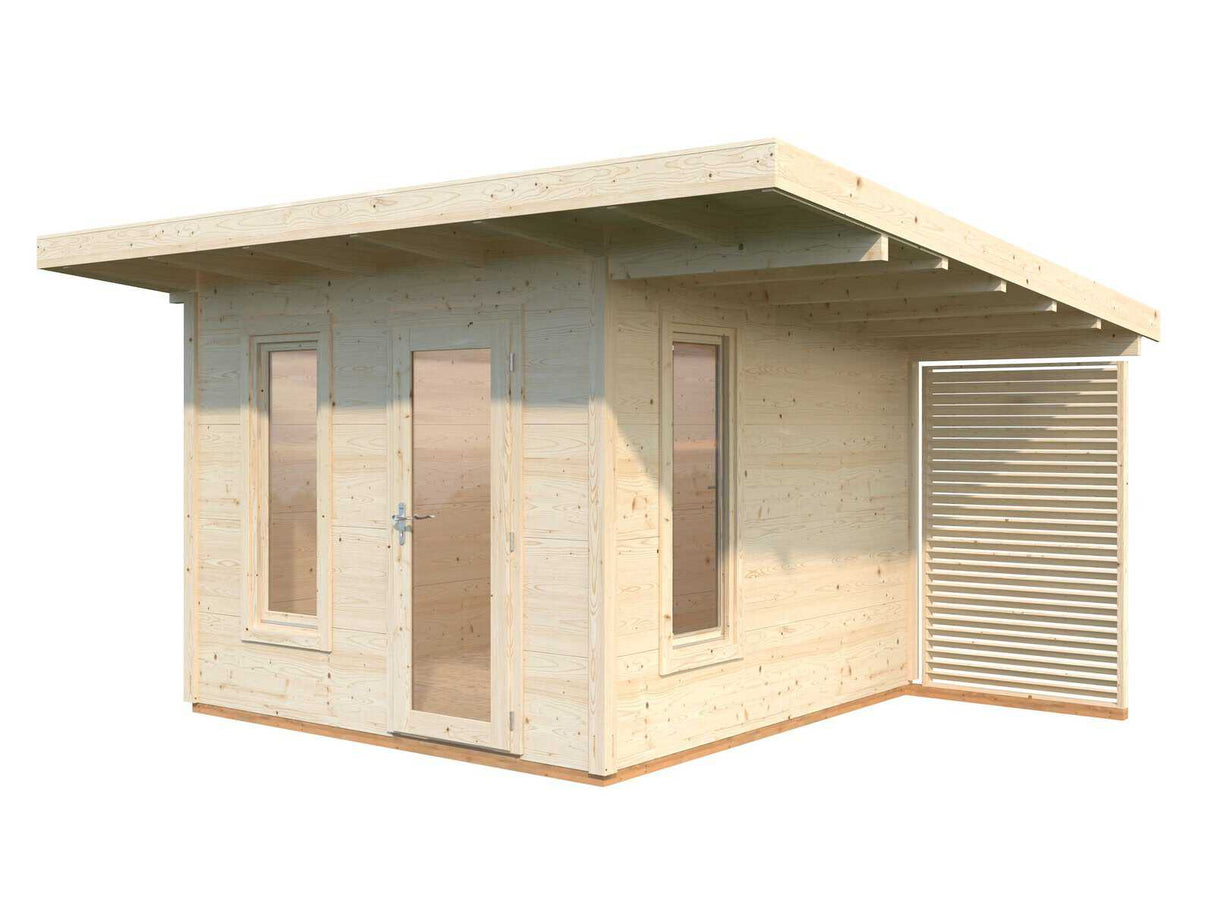 Grace (3x2.9m | 8.1m2+4.1m2 | 56mm) Glue-Laminated Year-Round Garden Room with Roof Canopy