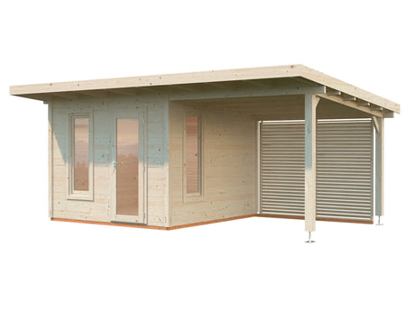 Grace (5.6x2.9m | 8.1+8.1m2 | 56mm) Modern Timber Garden Room with Roof Canopy