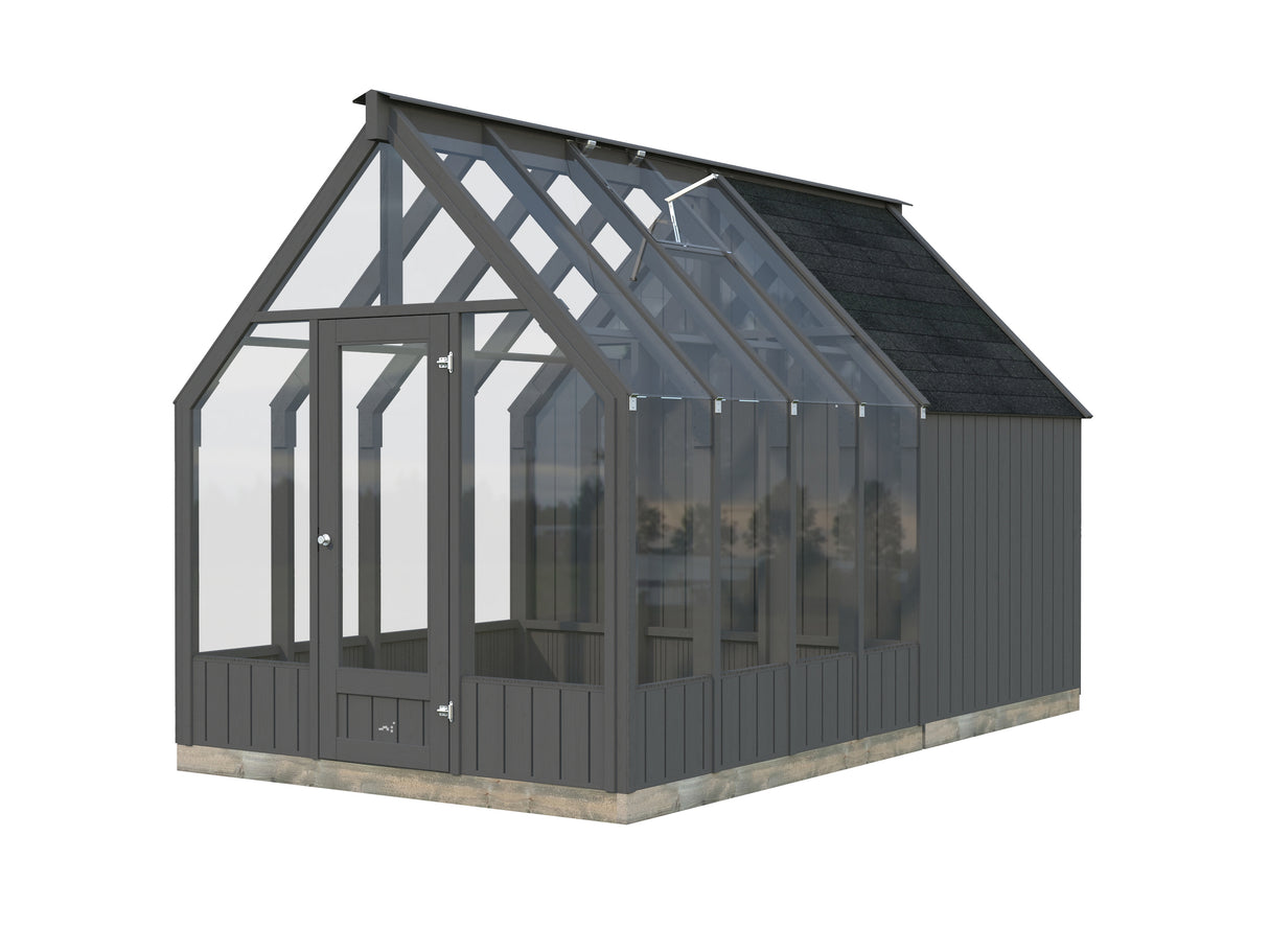Emilia S+ (2,4x4,3m|5,4+4m2|18mm ) Compact Greenhouse with Shed - Factory Painted