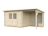 Malta 1 with 3,6 m2 canopy (5,1x2,2m | 5,7m2 | 28mm) Pent Roof Log Shed with Side Canopy