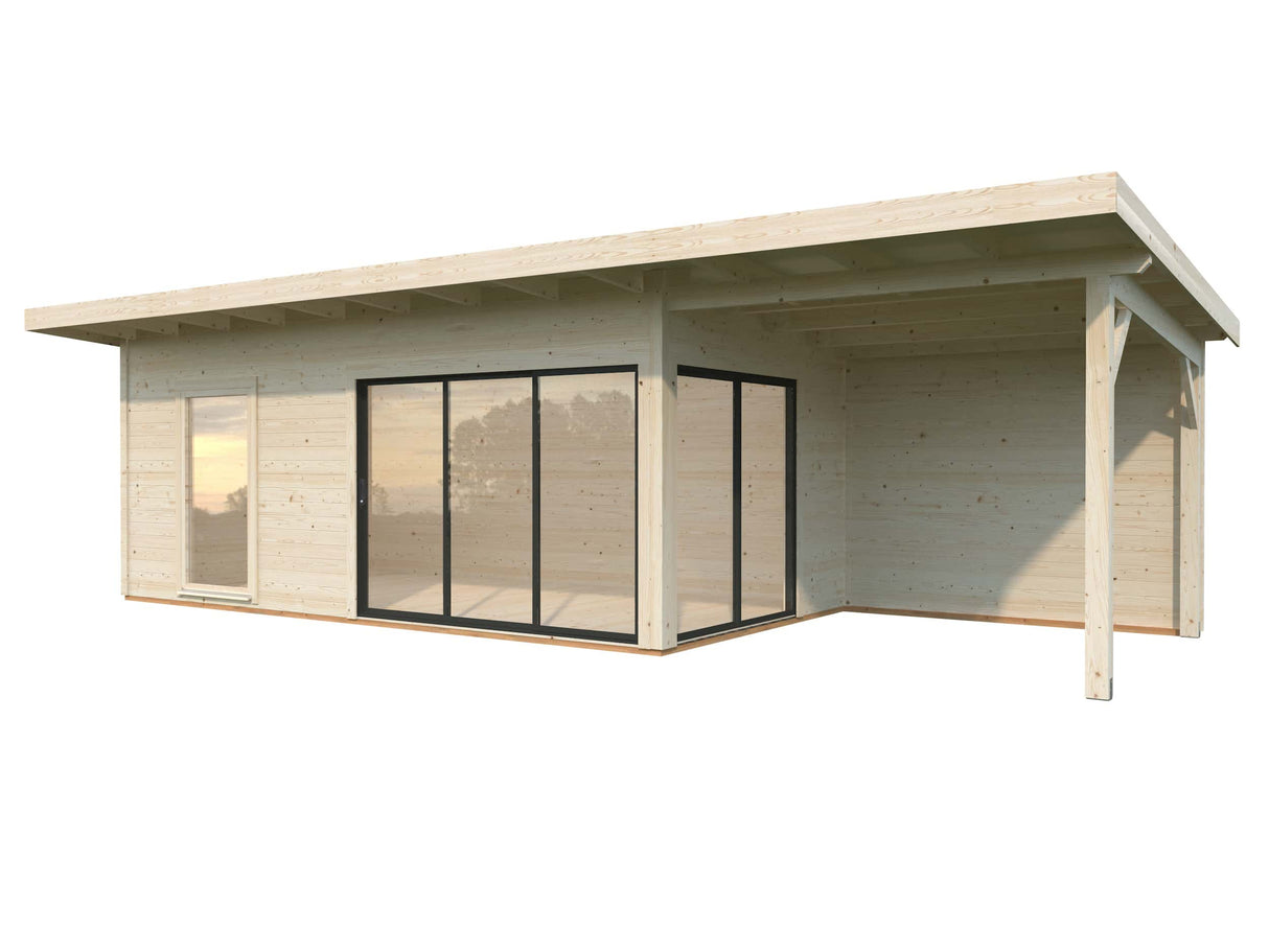 Andrea XL (9x3m | 17.1+7.9m2 | 44mm) Garden Room with Sliding Doors (Double Glazing Available)