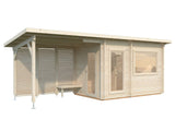Sanna M+ (6.5x2.5m | 6.8+5.9m2 | 44mm) Modern Garden Sauna with Dressing Room and Canopy - Palmako UK