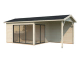 Amanda S+ (6,7x3m | 11,2+7,8 m2 | 44mm) Modern Garden Room With Canopy and Sliding Doors (Double Glazing Available) - Palmako UK