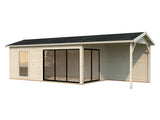 Amanda M+ (8,7x3m | 17,1+7,8 m2 | 44mm) Modern Garden Room with Canopy and Sliding Doors (Double Glazing Available) - Palmako UK