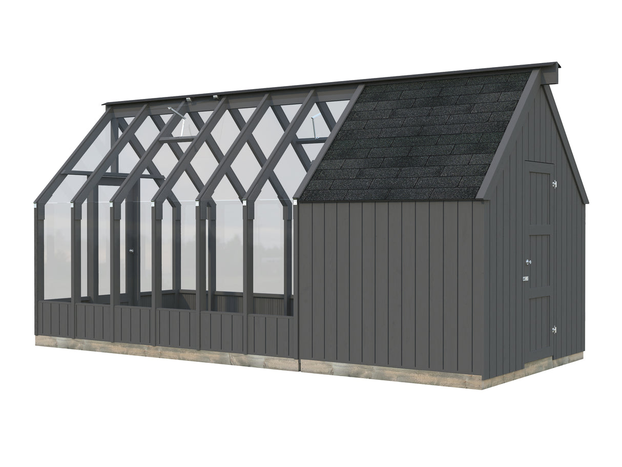 Emilia M+ (2,4x5,5m|8,2+4,0m2|18mm ) Greenhouse with Tool Shed - Painted Grey