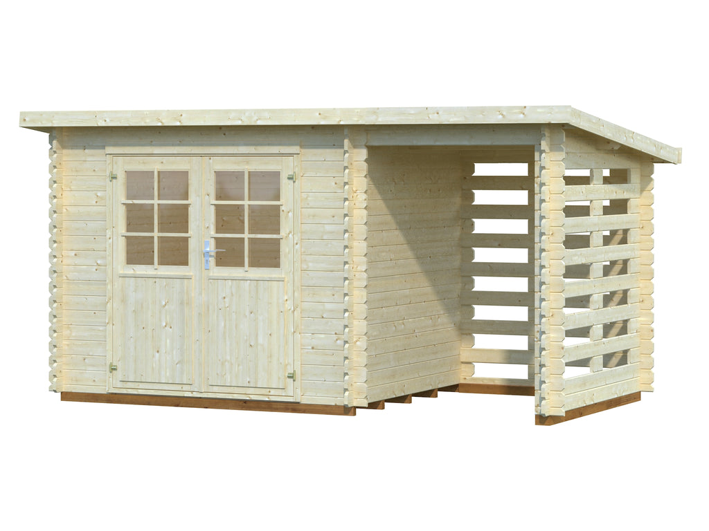 Malta 1 with 2,8 m2 Canopy (4,9x2,2m | 2,8m2 | 28mm) Garden Shed with Firewood Storage - Palmako UK
