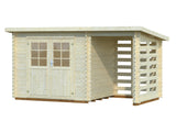 Malta 1 with 2,8 m2 Canopy (4,9x2,2m | 2,8m2 | 28mm) Garden Shed with Firewood Storage - Palmako UK