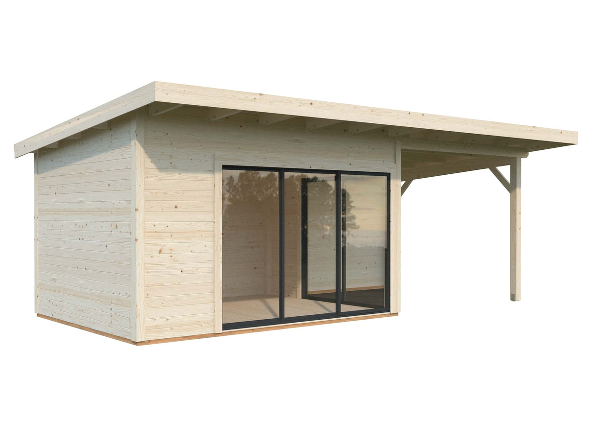 Andrea L (6.9x3m | 11.2+7.9m2 | 44mm) Garden Room with Sliding Doors (Double Glazing Available)