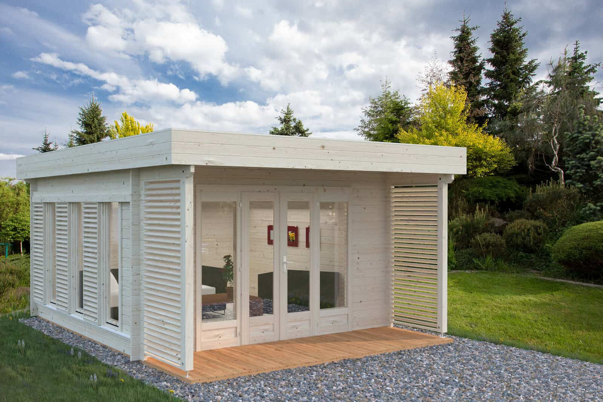 Caroline M (4.1x4.1m | 14.5m2 | 44mm) Modern Summer House with Sliding Shutters