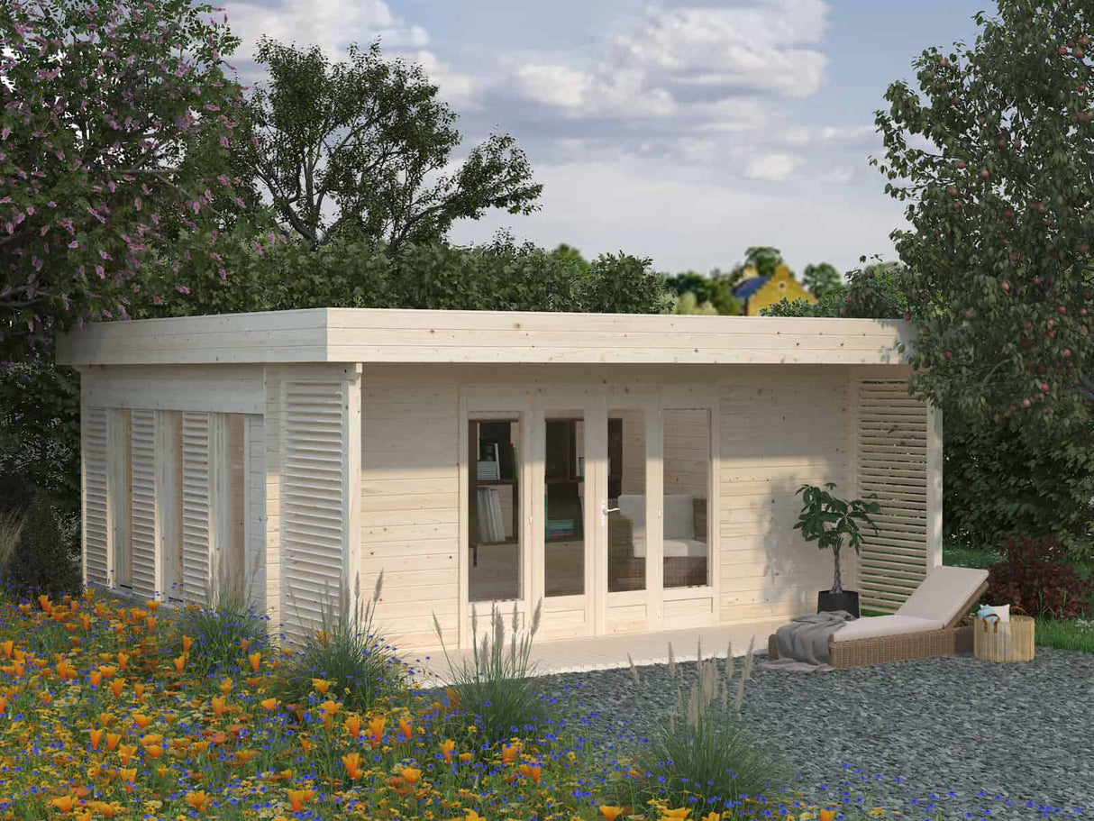 Caroline L (5.6x4.1m | 20.2m2 | 44mm) Modern Summer House with Sliding Shutters