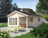 Irene XL (5.3x5.7m | 21.9+5.2m2 | 44mm) Summer House Log Cabin with Porch