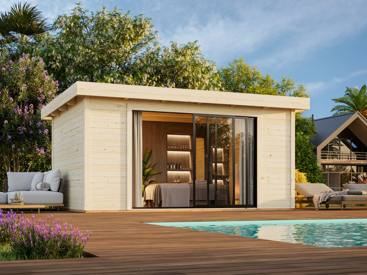 Lydia L (4.5x3.5m | 14.4m2 | 28mm) Summer House with Sliding Doors - Palmako UK
