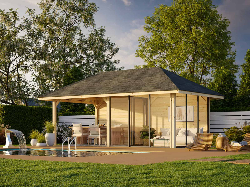 Bianca 206/506 (6x3m | 16.6m2) Garden Room With Three Sliding Glass Walls and Canopy (Double Glazing Available) - Palmako UK