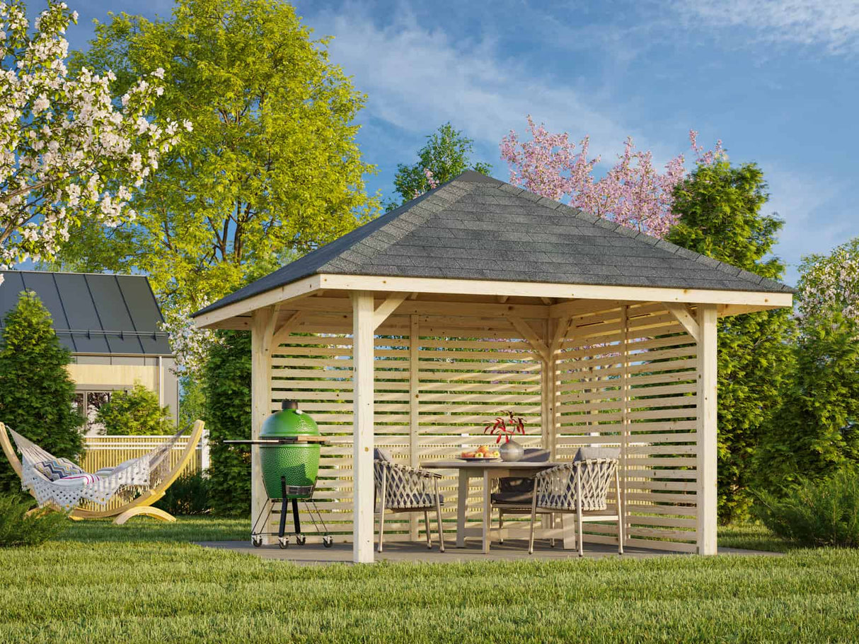 Bianca 102 (3x3m | 8.3m2) Corner Garden Gazebo With Louvre Walls
