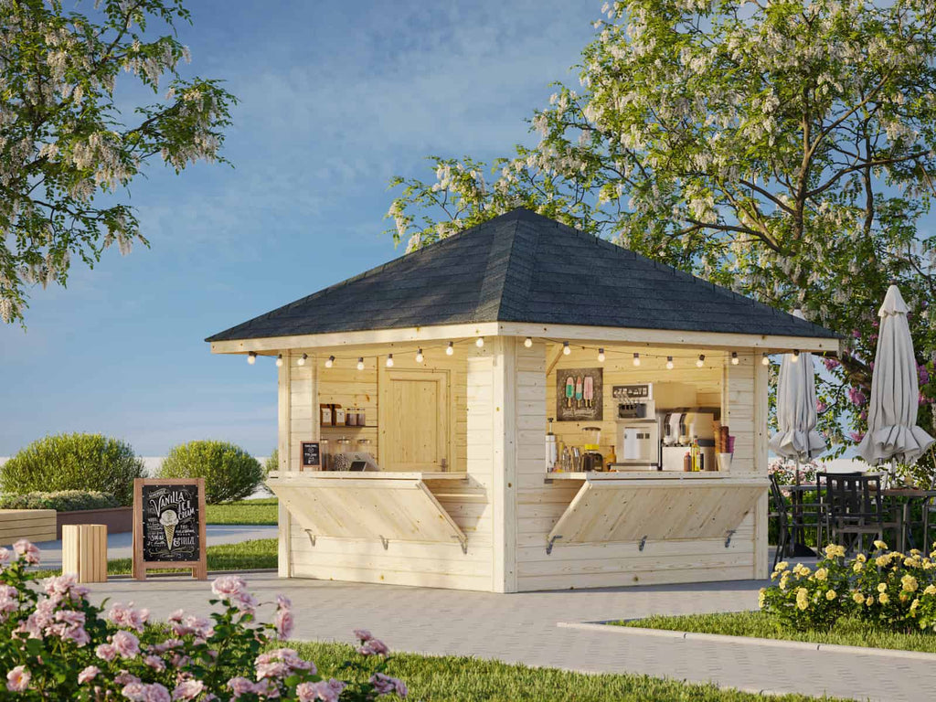 Bianca 105 (3x3m | 8.3m2) Kiosk With Two Hatches - Palmako UK