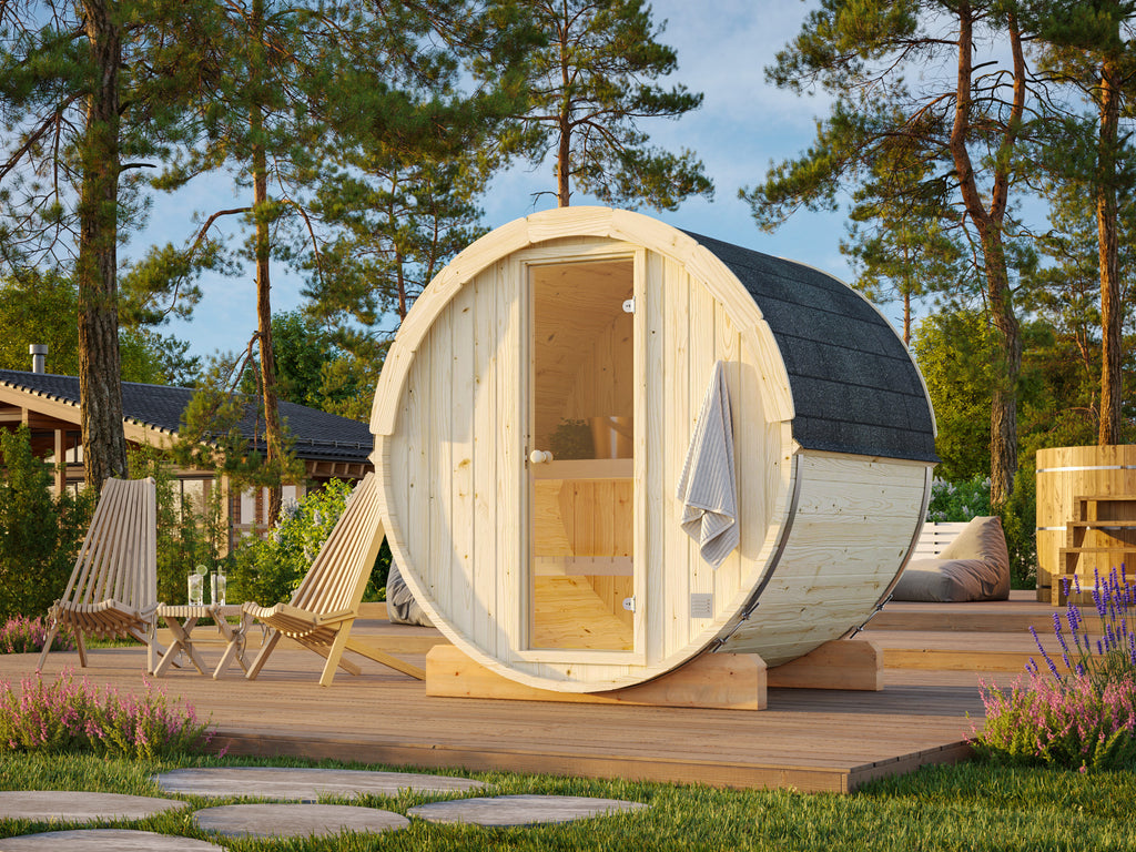 Anita S (2x1.6m | 0.9m2 | 42mm) Timber Garden Barrel Sauna - Palmako UK