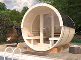 Anita M (2.2x2.5m | 1.3+0.7m2 | 42mm) Timber Garden Barrel Sauna with Glass wall