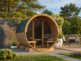 ANITA Thermo M Glass (2,2x2,5m|1,3m2|42mm) Thermowood Barrel Sauna with Glass Wall