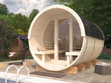 Anita L (2.2x2.9m | 1.6+0.7m2 | 42mm) Timber Garden Barrel Sauna with Glass wall