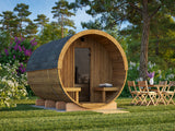 ANITA Thermo L Glass (2,2x2,9m|1,6m2|42mm) Thermowood Barrel Sauna with Glass Wall