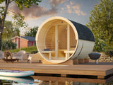 Anita L (2.2x2.9m | 1.6+0.7m2 | 42mm) Timber Garden Barrel Sauna with Glass wall - Palmako UK