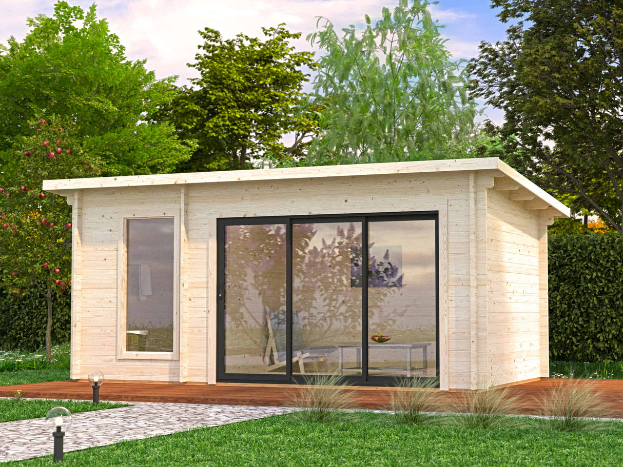 Sanna Sauna XL (5.2x2.9m | 12.8m2 | 44mm) Modern Double Glazed Sauna & Garden Room with Sliding Doors