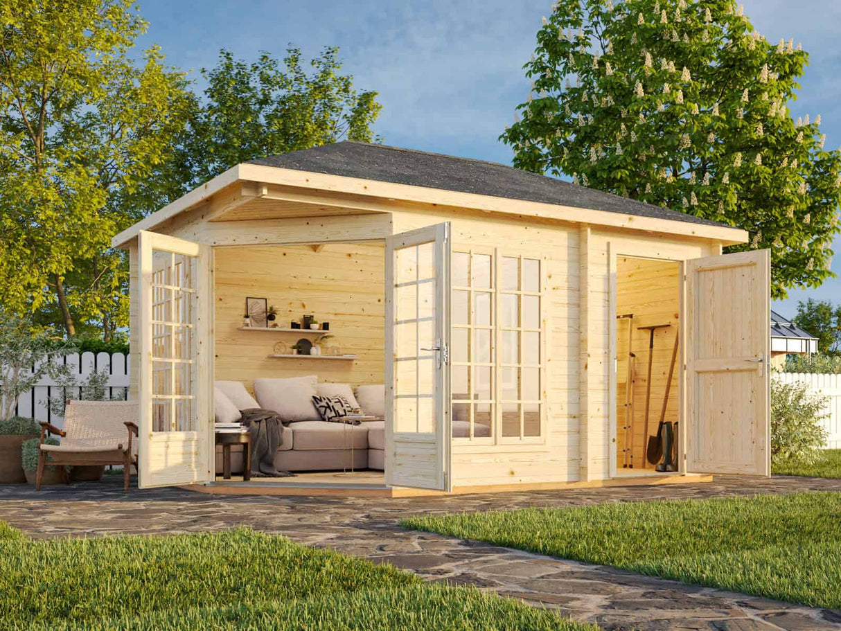Melanie L (4.3x2.8m | 11.0m2 | 28mm) Traditional Summer House with Side Shed