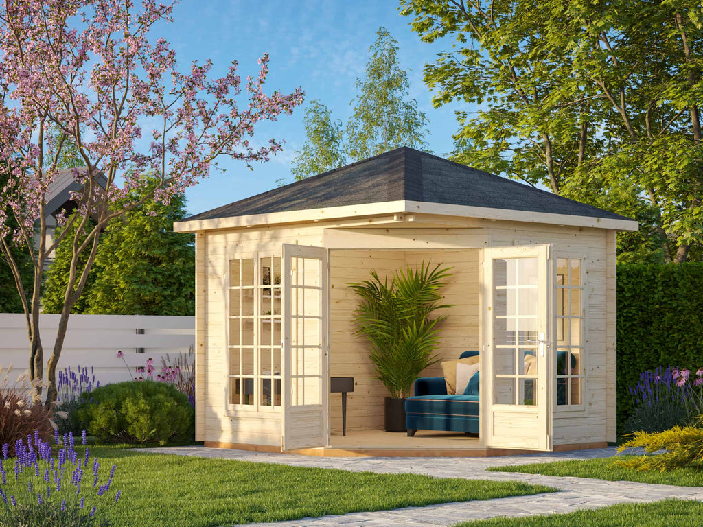 Melanie S (2.8x2.8m | 7m2 | 28mm) Classic Corner Cabin Summer House - Palmako UK
