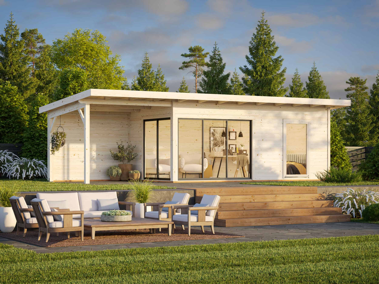 Andrea XL (9x3m | 17.1+7.9m2 | 44mm) Garden Room with Sliding Doors (Double Glazing Available)