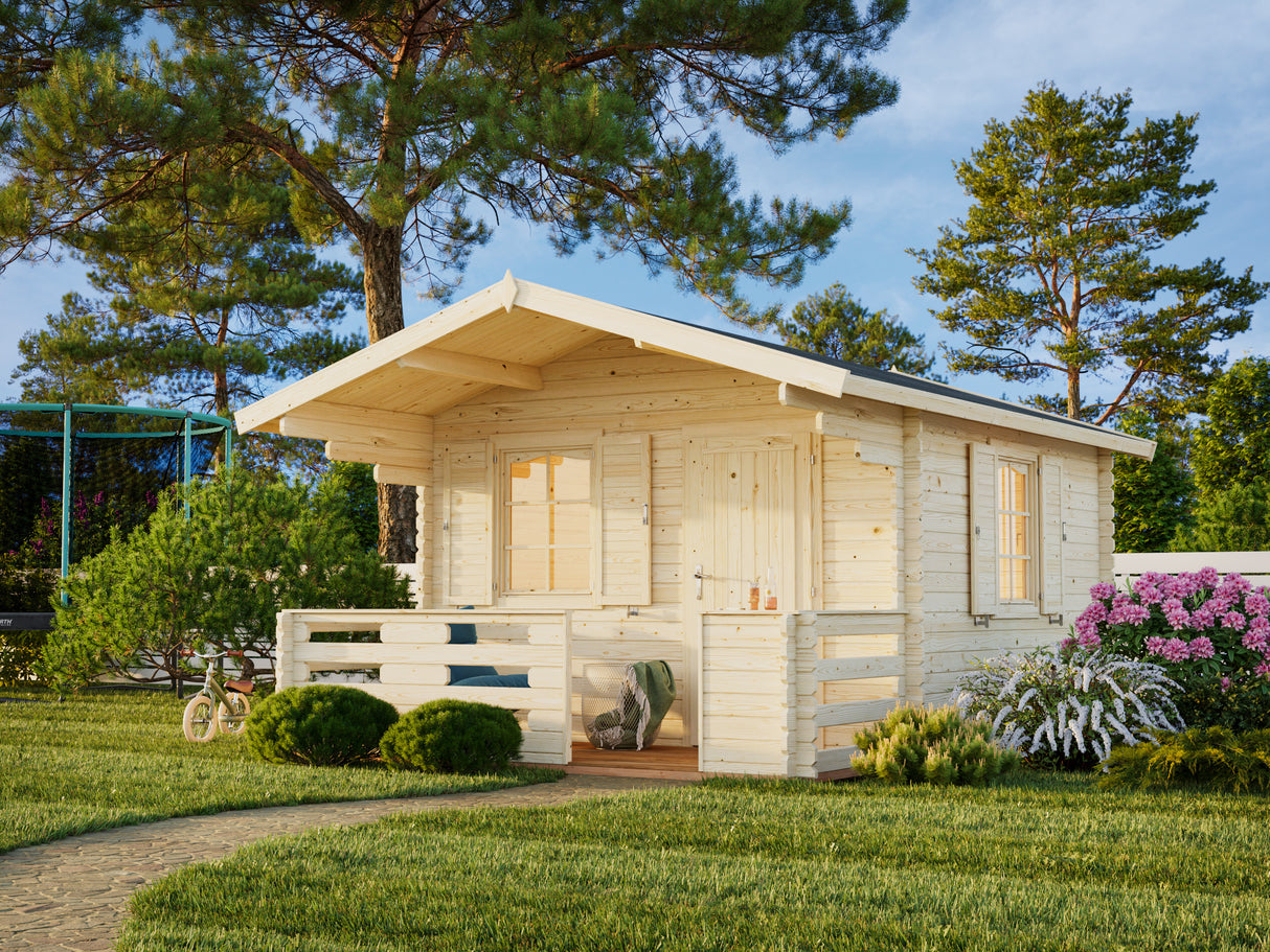 Emma L (3.5x3.5m | 10.4+4.2m2 | 34mm) Alpine Style Log Cabin with Terrace and Shutters