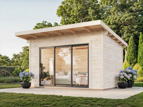 Grace (4x3m | 11.2m2 | 56mm) Year-Round Glue-Laminated Garden Room with Double Glazed Sliding Doors - Palmako UK