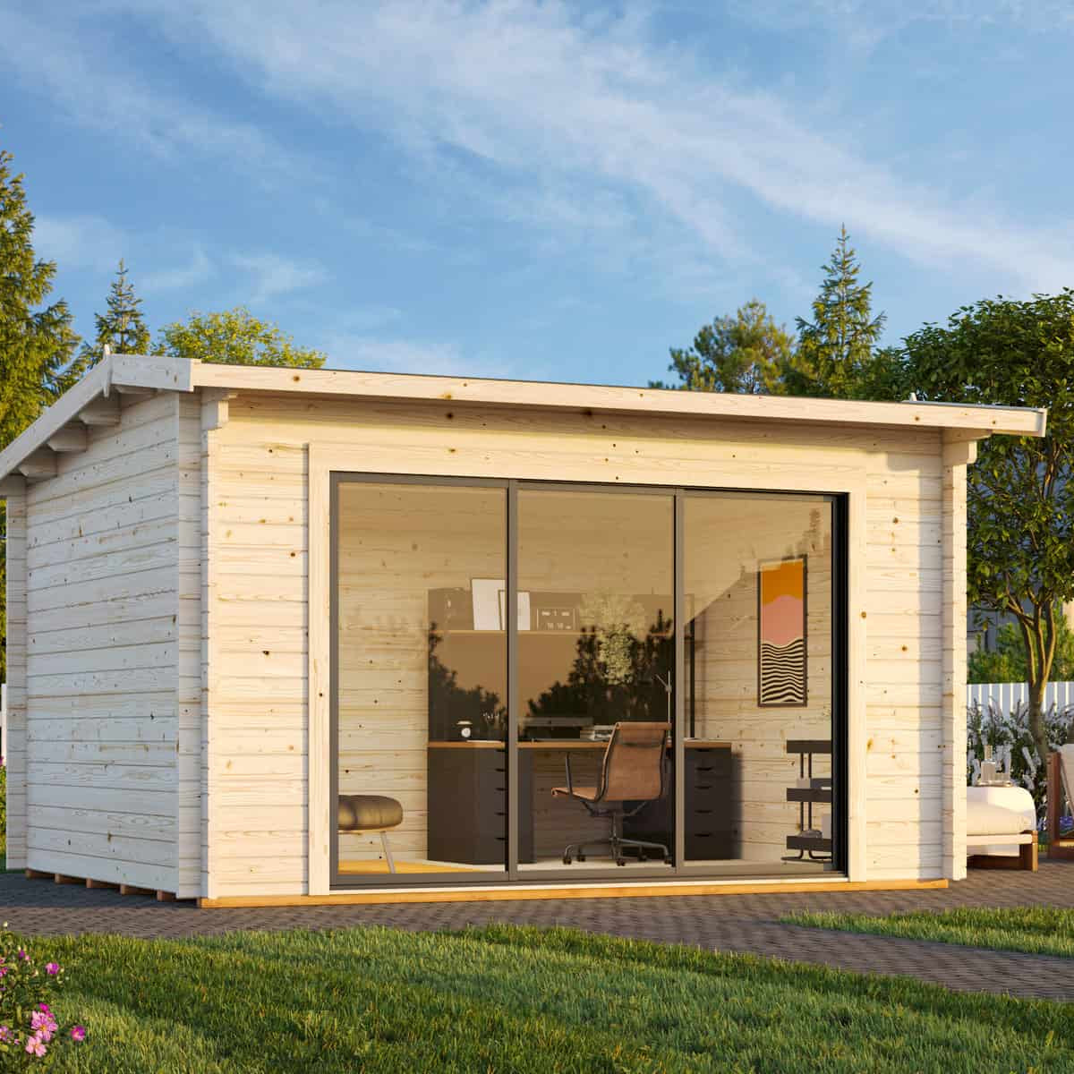 Ines M (3.9x3m | 11.1m2 | 44mm) Modern Garden Office with Sliding Door