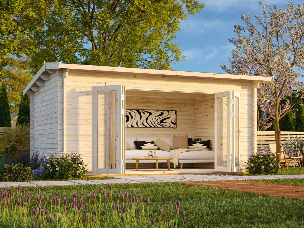 Ines L (4.8x3m | 13.7m2 | 44mm) Roomy Garden Office with Bi-Fold Doors
