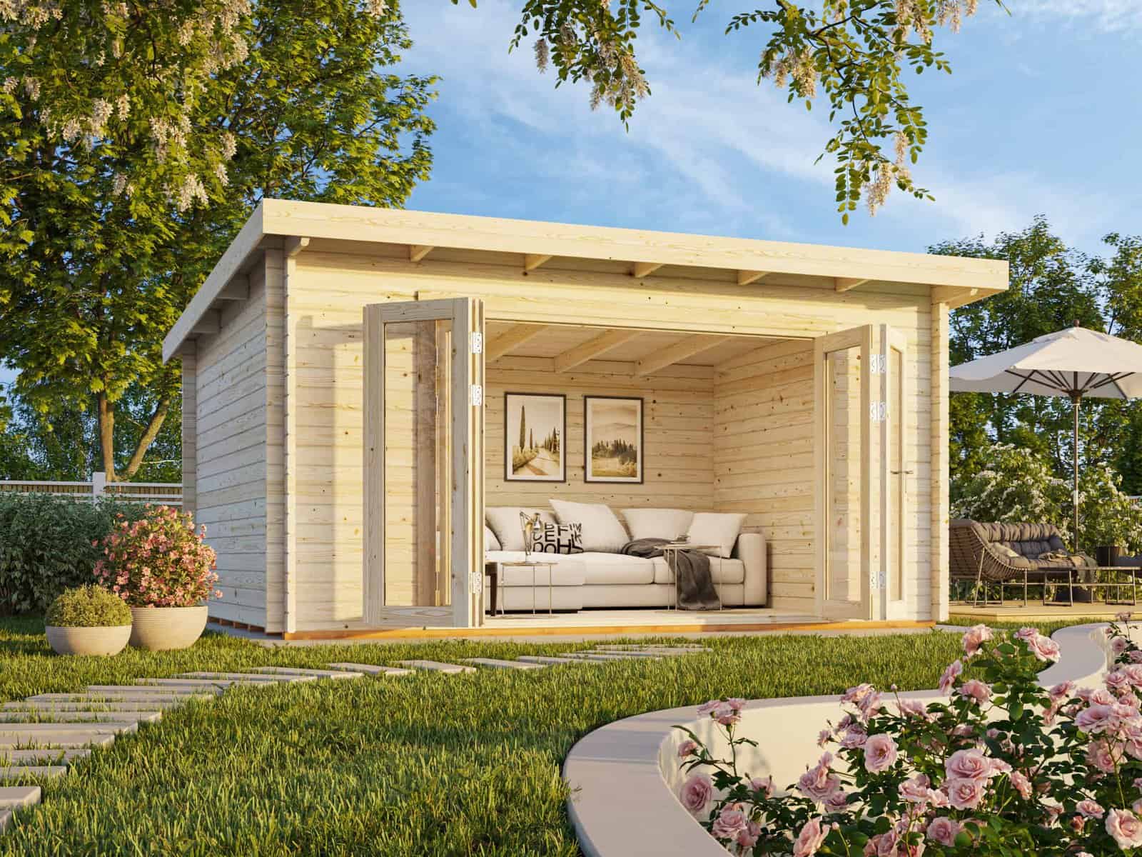 Lea M (4.5x3.3m | 14.2m2 | 44mm) Spacious Pent Garden Room with Bi-Fol
