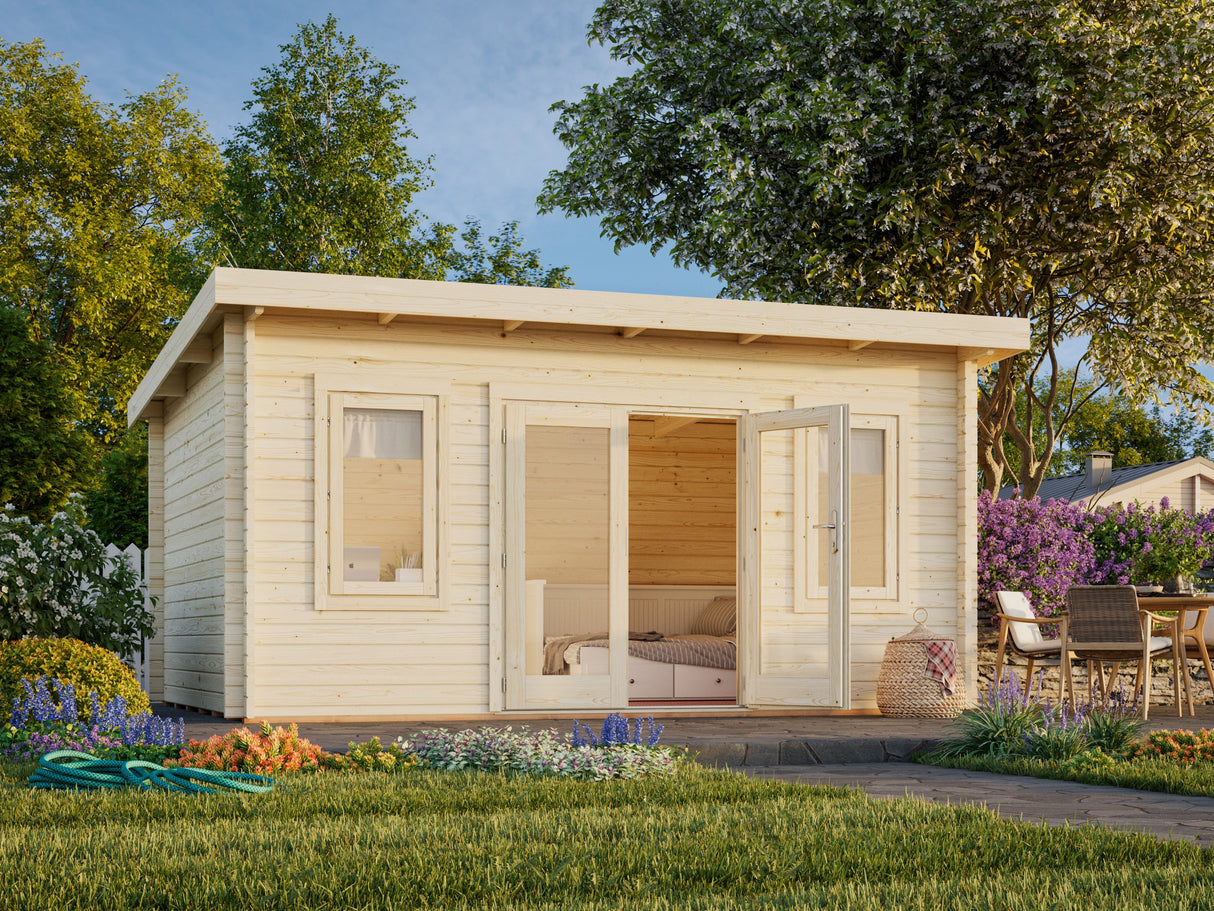 Lisa M (4.7x3.5m | 14.2m2 | 44mm) Modern Pent Garden Office (2024 Upgraded Model)