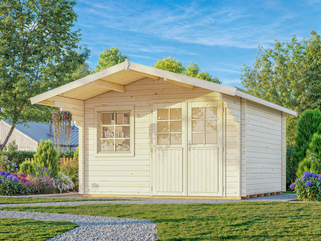 Sally M (3.8x3.8m | 12.3m2 | 44mm) Scandinavian Style Classic Log cabin With Overhang Roof - Palmako UK