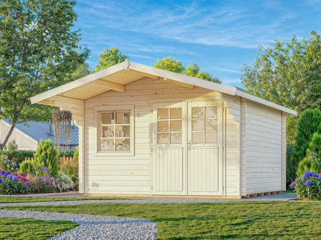Sally M (3.8x3.8m | 12.3m2 | 44mm) Scandinavian Style Classic Log cabin With Overhang Roof - Palmako UK