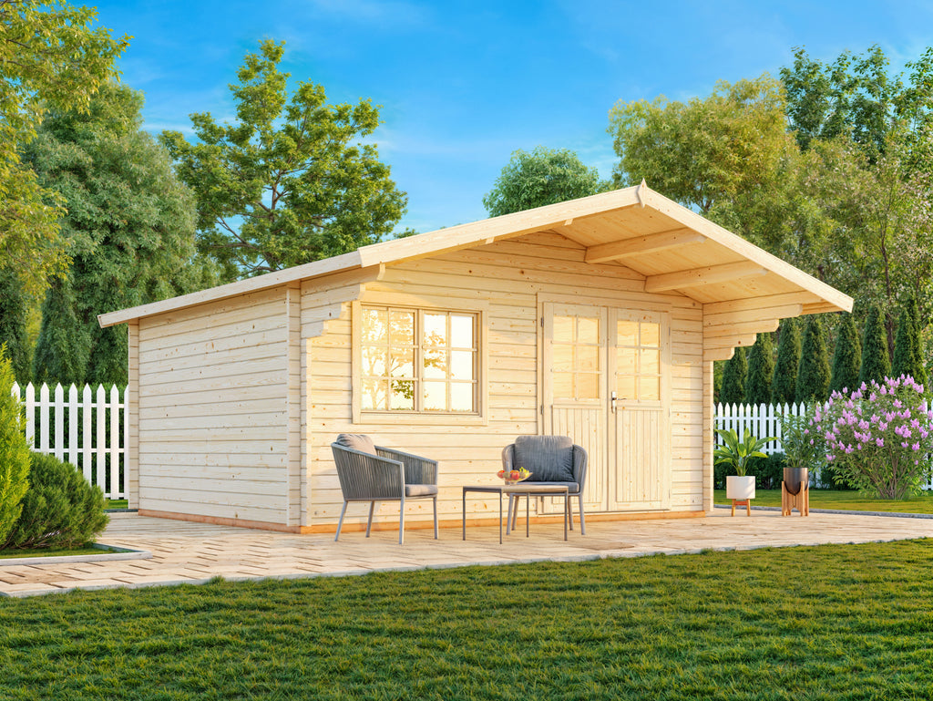 Sally L (4.7x3.8m | 15.5m2 | 44mm) Nordic Garden Log Cabin with Overhang Roof - Palmako UK